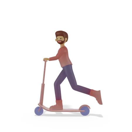 Boy riding scooter 3D Illustration