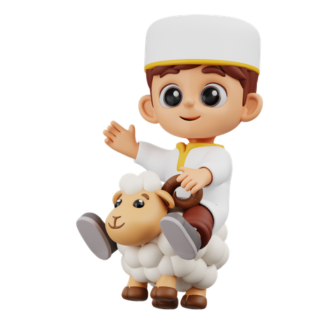 Boy Riding Sheep  3D Illustration