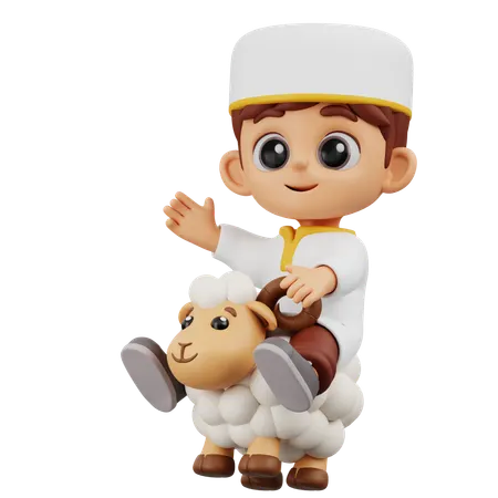 Boy Riding Sheep  3D Illustration