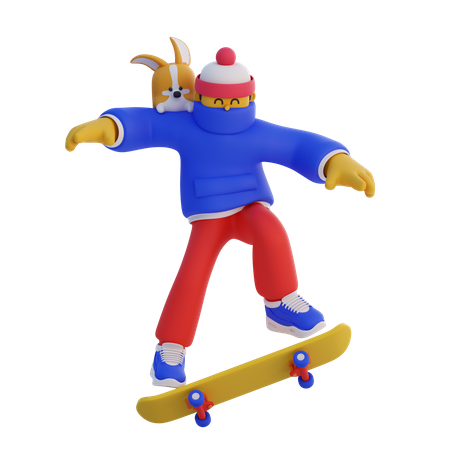 Boy riding skateboard  3D Illustration