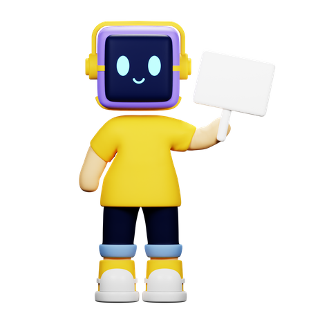 Boy Robot Holding Sign 3D Icon