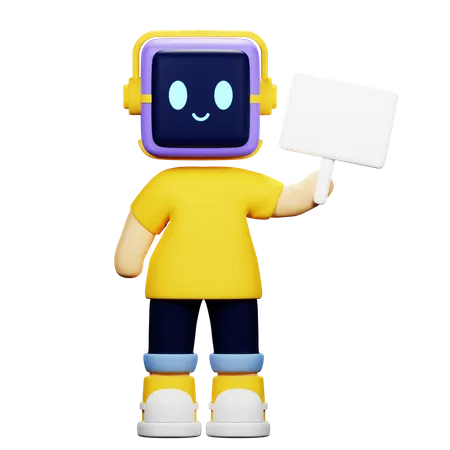 Boy Robot Holding Sign  3D Icon