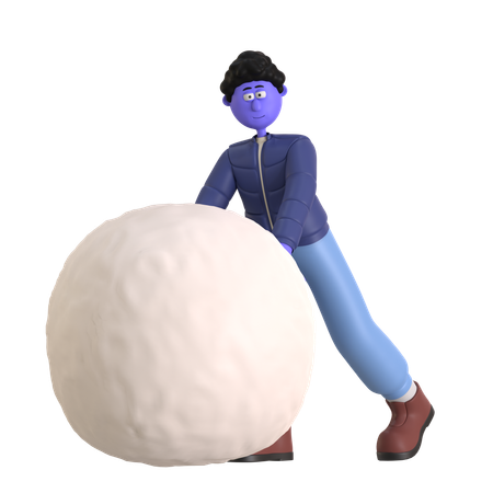 Boy Rolling Snowball  3D Illustration