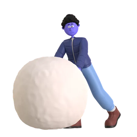 Boy Rolling Snowball  3D Illustration