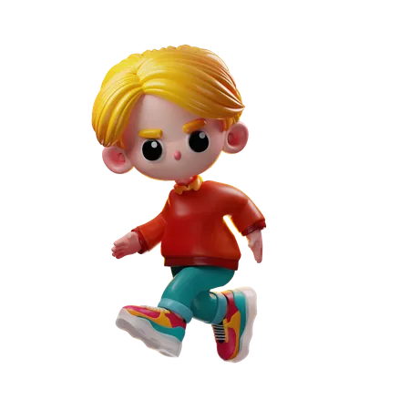 Stylish 3 D Cartoon Illustration Showing A Man In A Running Happy Pose Wearing Blue Jeans An Orange Hoodie And A Sneaker 3D Icon