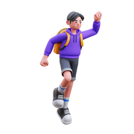 Boy Running And Jumping  3D Illustration