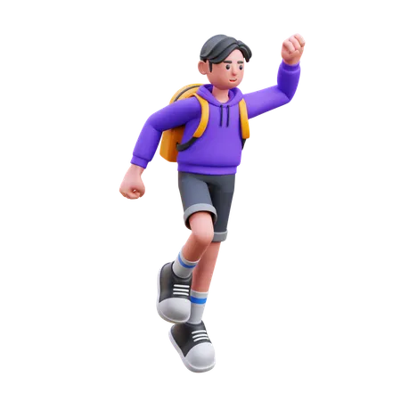 Boy Running And Jumping  3D Illustration