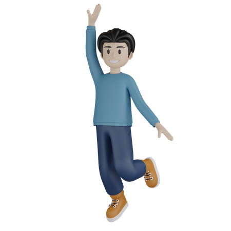 Boy running and say hi  3D Illustration