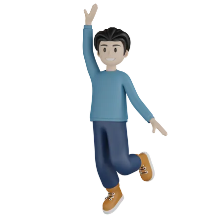 Boy running and say hi  3D Illustration