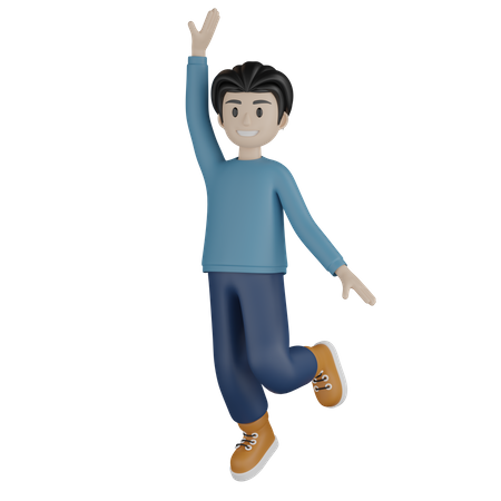 Boy running and say hi 3D Illustration
