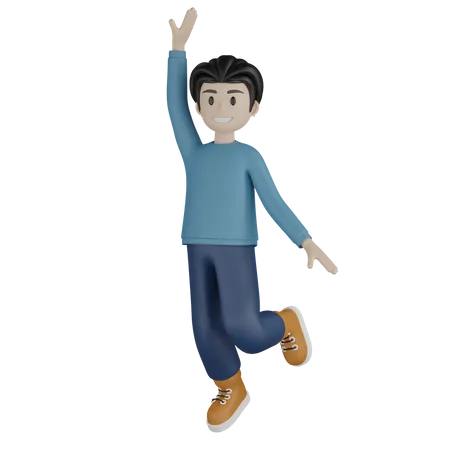 Boy running and say hi 3D Illustration