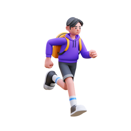 Boy Running For School  3D Illustration