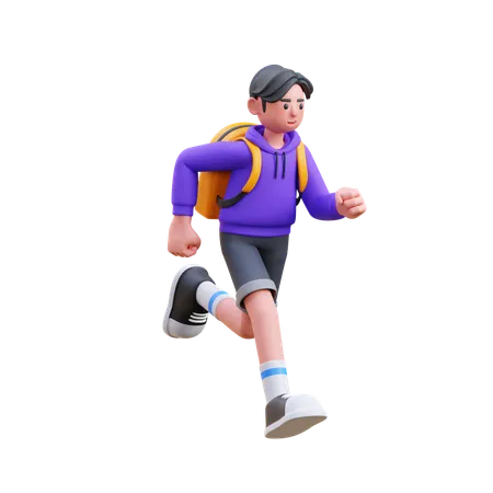 Boy Running For School  3D Illustration