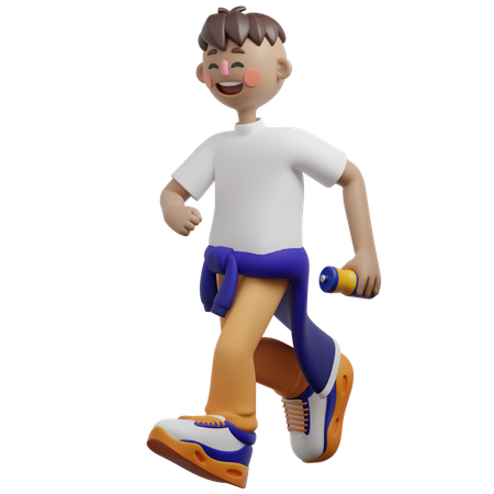 Boy Running In Morning  3D Illustration