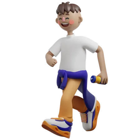 Boy Running In Morning  3D Illustration