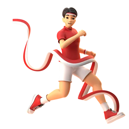 Boy Running On Indonesian Independence Day  3D Illustration