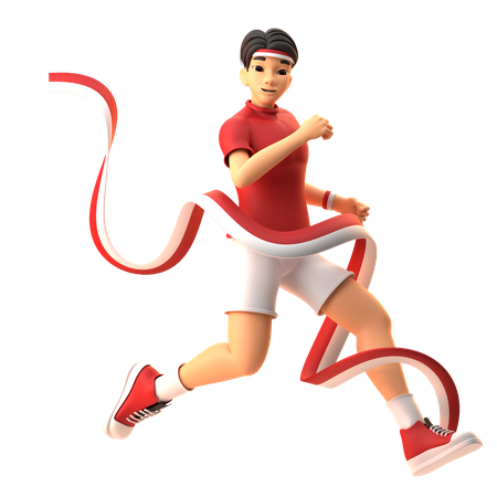 Boy Running On Indonesian Independence Day  3D Illustration