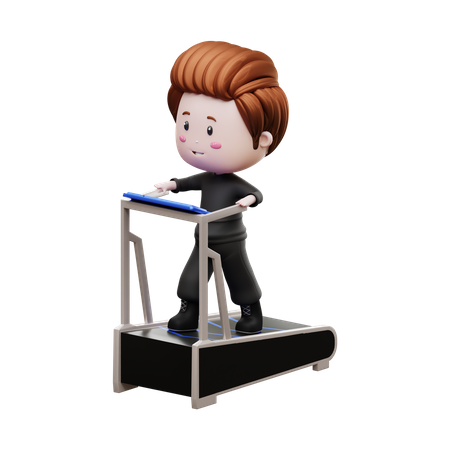 Boy Running On Treadmill  3D Illustration