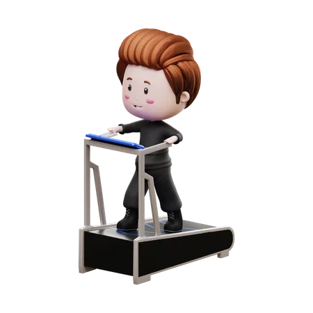 Boy Running On Treadmill  3D Illustration