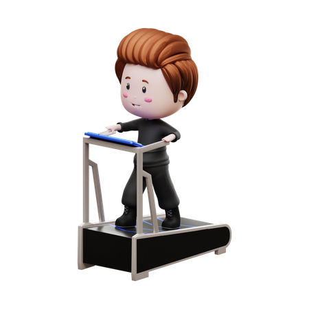 Boy Running On Treadmill 3D Illustration