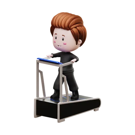 Boy Running On Treadmill 3D Illustration