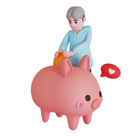 Boy saving money  3D Illustration