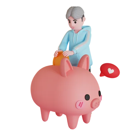 Boy saving money  3D Illustration