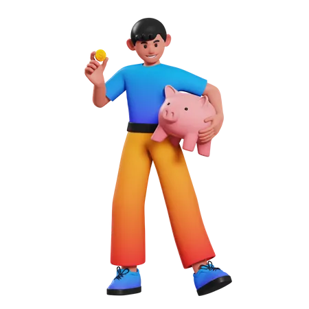 Boy saving money  3D Illustration