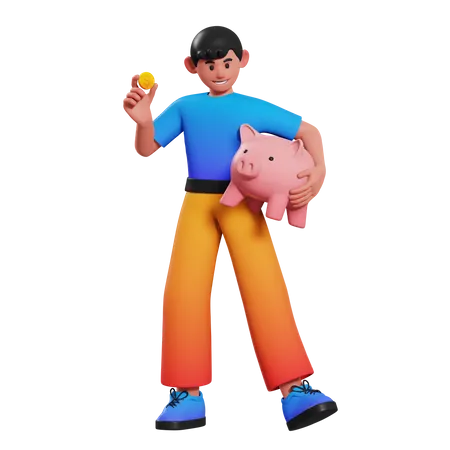 Boy saving money 3D Illustration