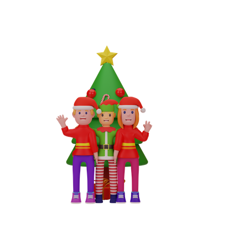 Boy Say Hello and Doing Christmas Celebration  3D Illustration