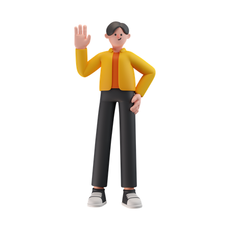 Boy Say Hello Gesture  3D Illustration