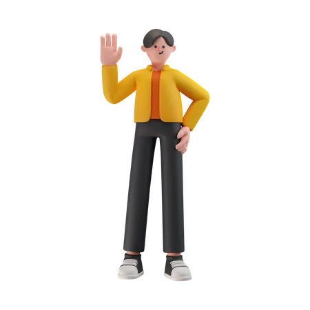 Boy Say Hello Gesture  3D Illustration