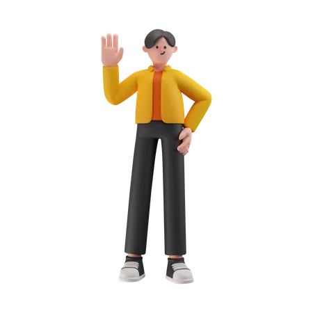 Boy Say Hello Gesture 3D Illustration