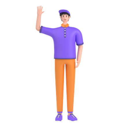 Boy saying hello with waving hand  3D Illustration