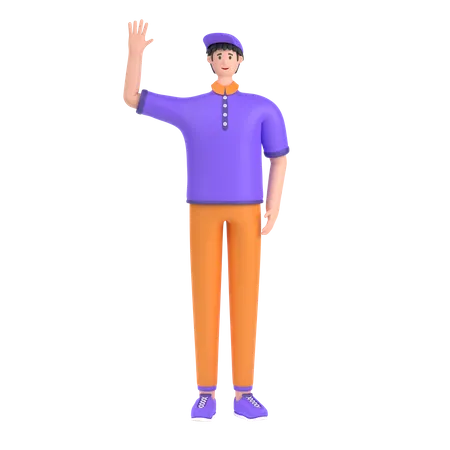 Boy saying hello with waving hand  3D Illustration