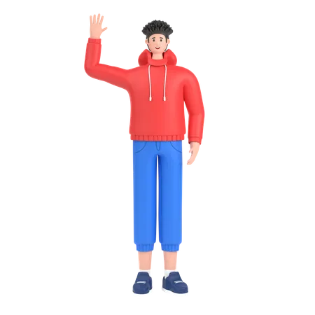 Boy saying hello with waving hand  3D Illustration