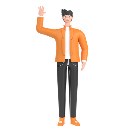 Boy saying hello with waving hand  3D Illustration