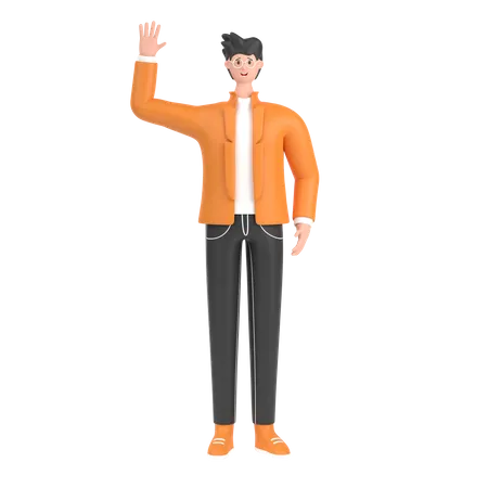 Boy saying hello with waving hand  3D Illustration