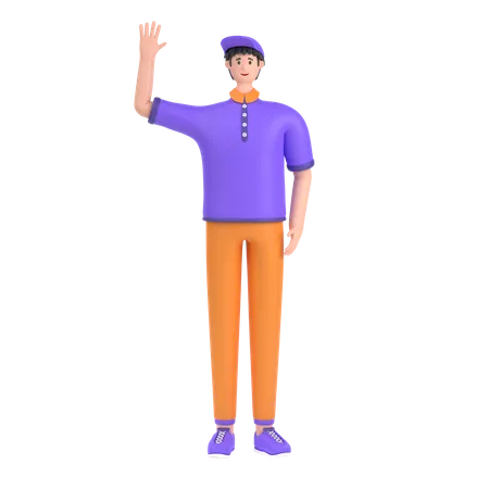 Boy saying hello with waving hand 3D Illustration