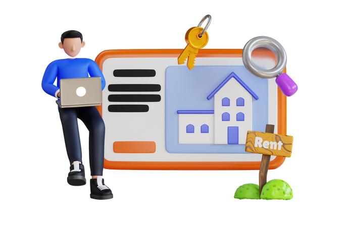 Boy Searching House For Rent  3D Illustration