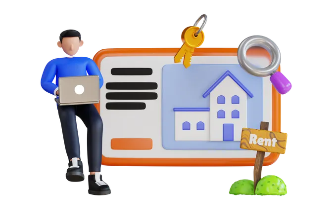 Boy Searching House For Rent  3D Illustration