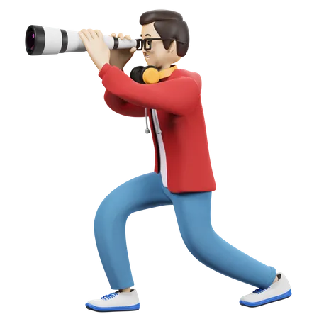 Boy Searching Location 3D Illustration