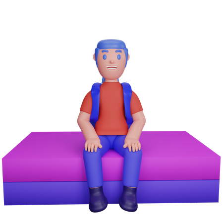 Boy seating on coach  3D Icon