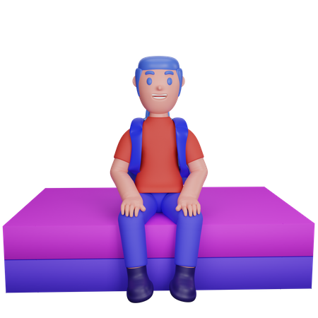 Boy seating on coach  3D Illustration