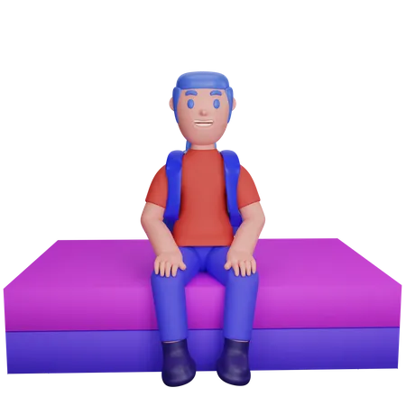 Boy seating on coach 3D Illustration