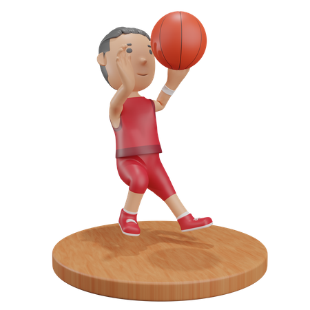 Boy shooting basketball 3D Illustration