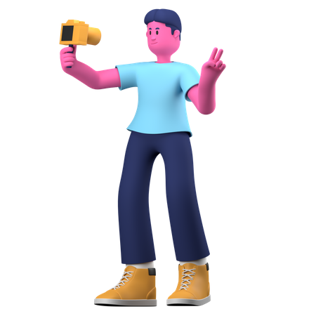 Boy shooting self vlog  3D Illustration