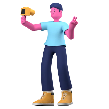 Boy shooting self vlog  3D Illustration