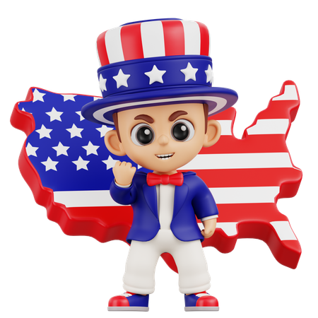 Boy Showing American Map  3D Illustration