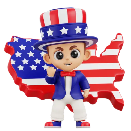 Boy Showing American Map  3D Illustration